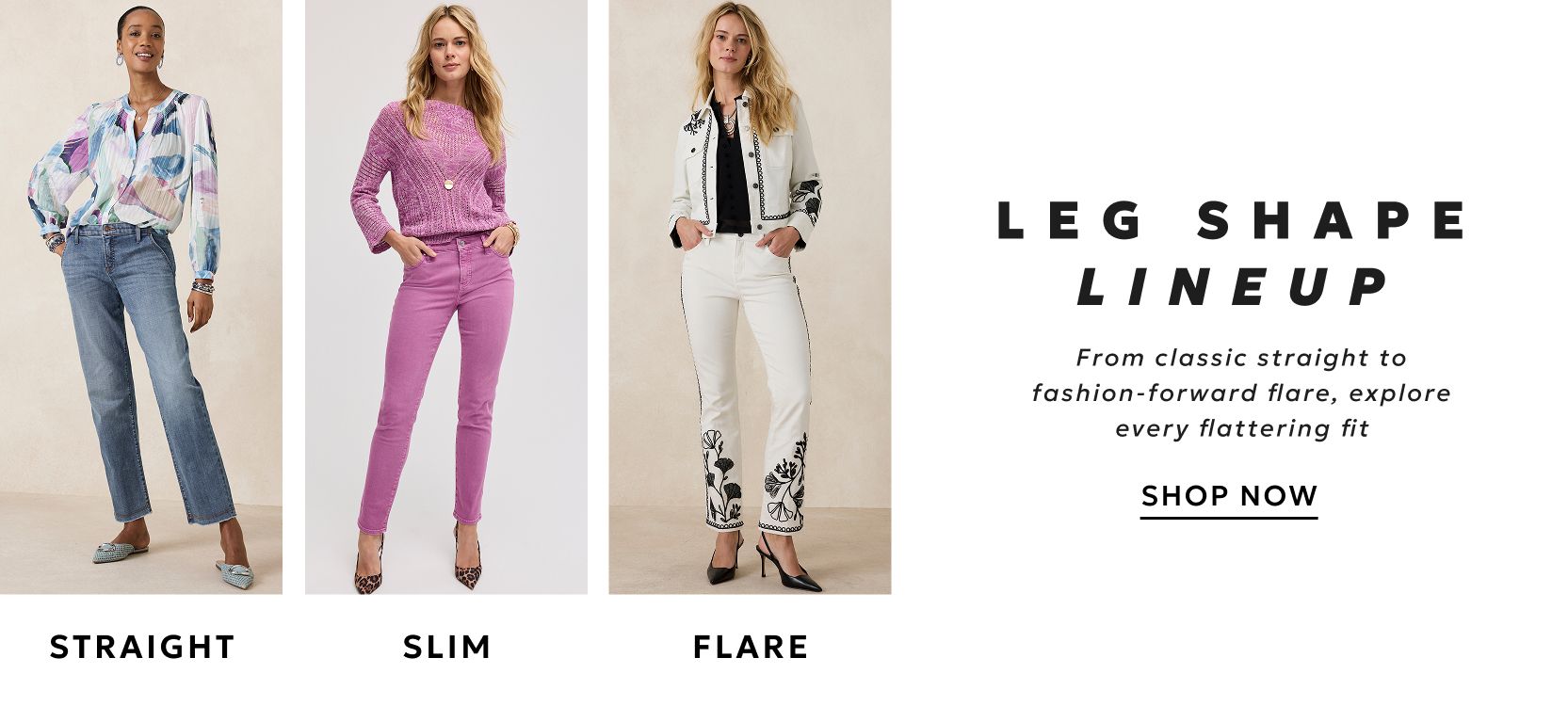 Straight, slime and flare leg Girlfriend jeans