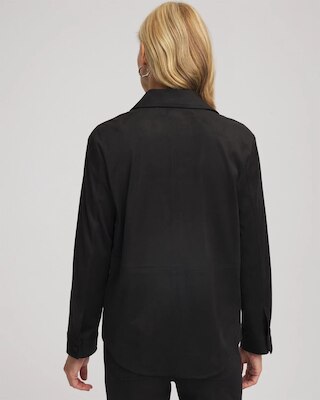 Suede Collared Long-Sleeved Shacket click to view larger image.