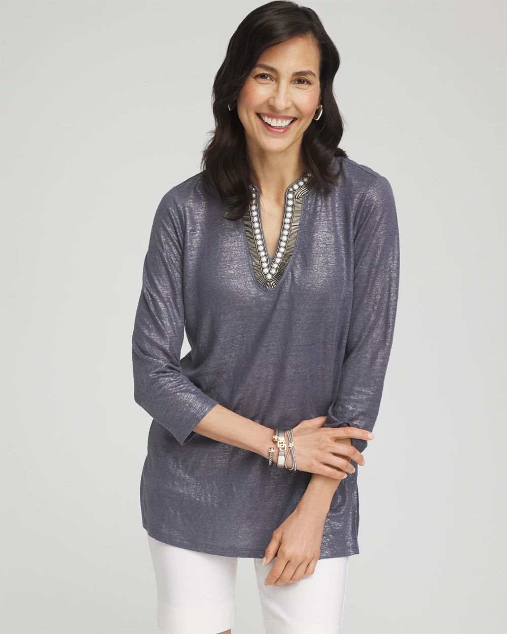 Linen Foil Embellished Tunic