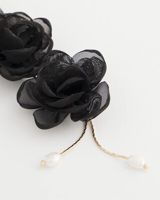 Black Floral Linear Drop Earrings