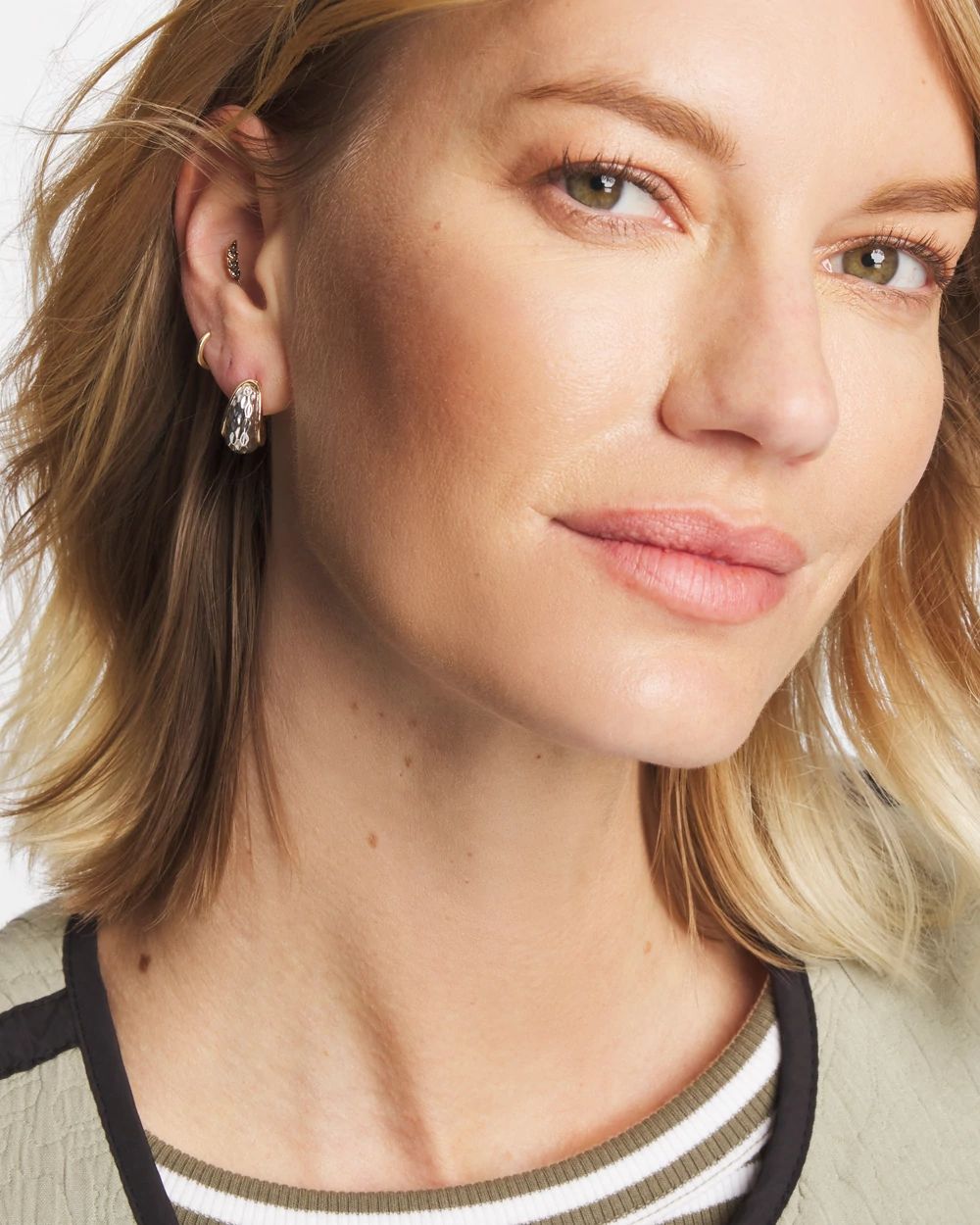 Mini Mixed Metal Huggie Earrings click to view larger image.