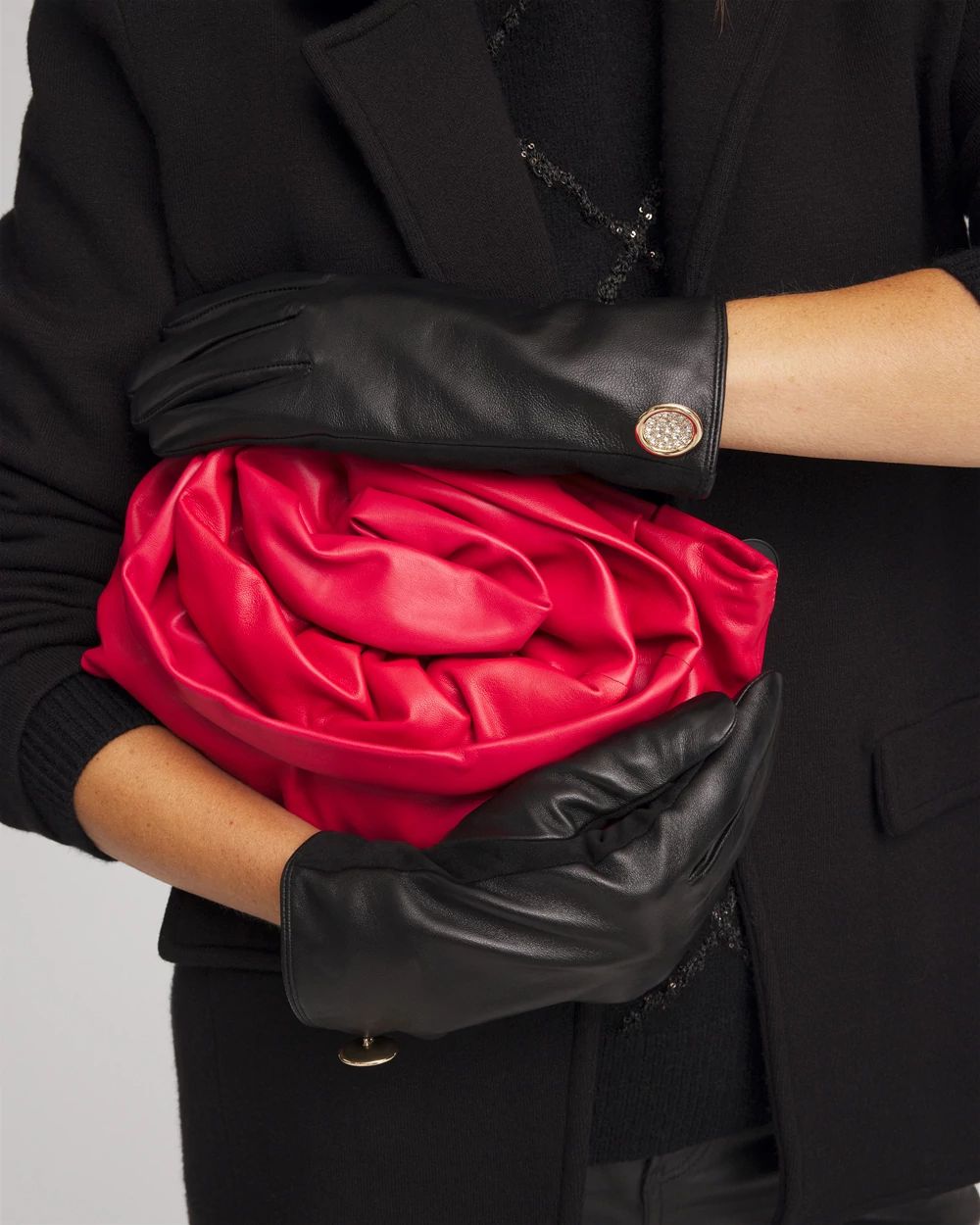 Leather Button Detail Gloves