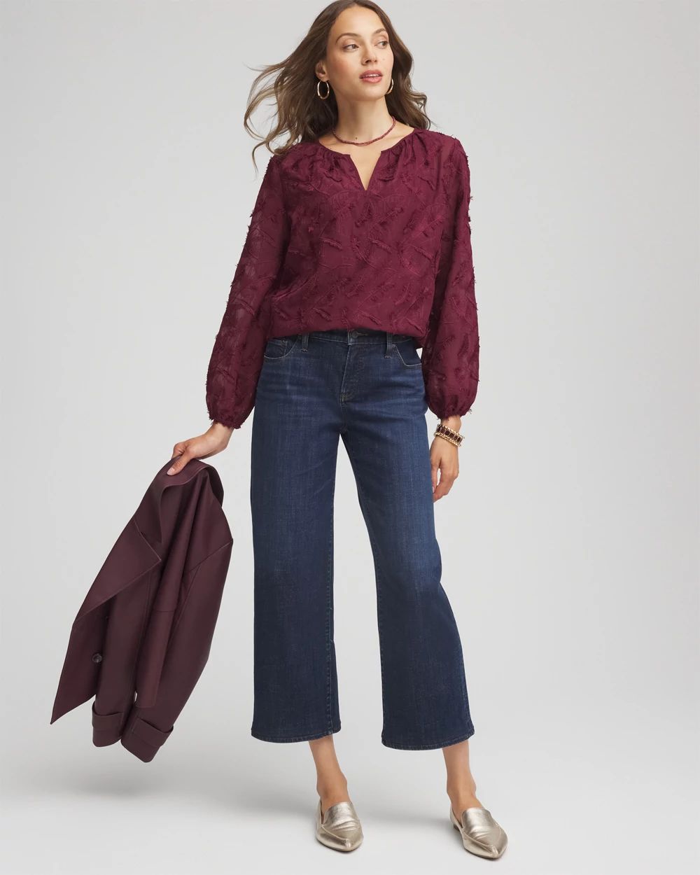 Feathered Pullover Peasant Blouse