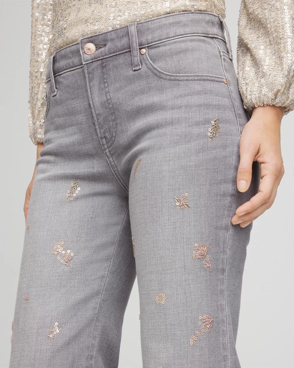 Rose Gold Embellished Girlfriend Flared Jeans click to view larger image.
