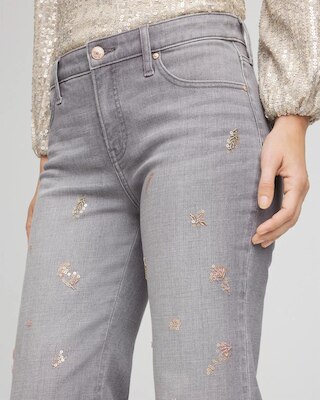 Rose Gold Embellished Girlfriend Flared Jeans click to view larger image.