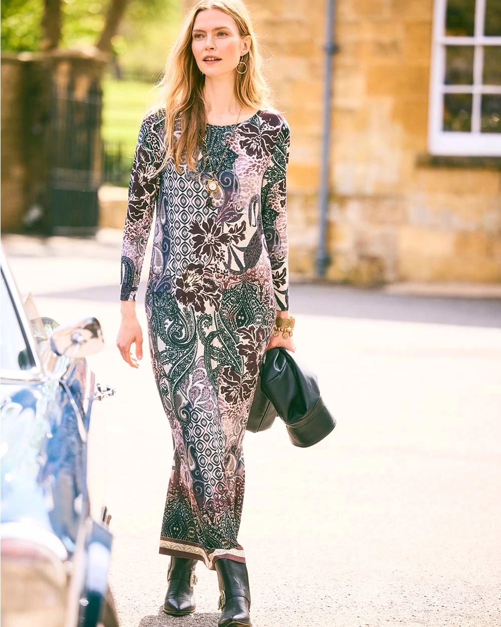 Patchwork Boatneck Column Maxi Dress click to view larger image.