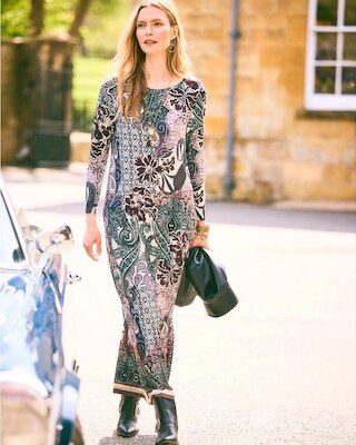 Patchwork Boatneck Column Maxi Dress click to view larger image.