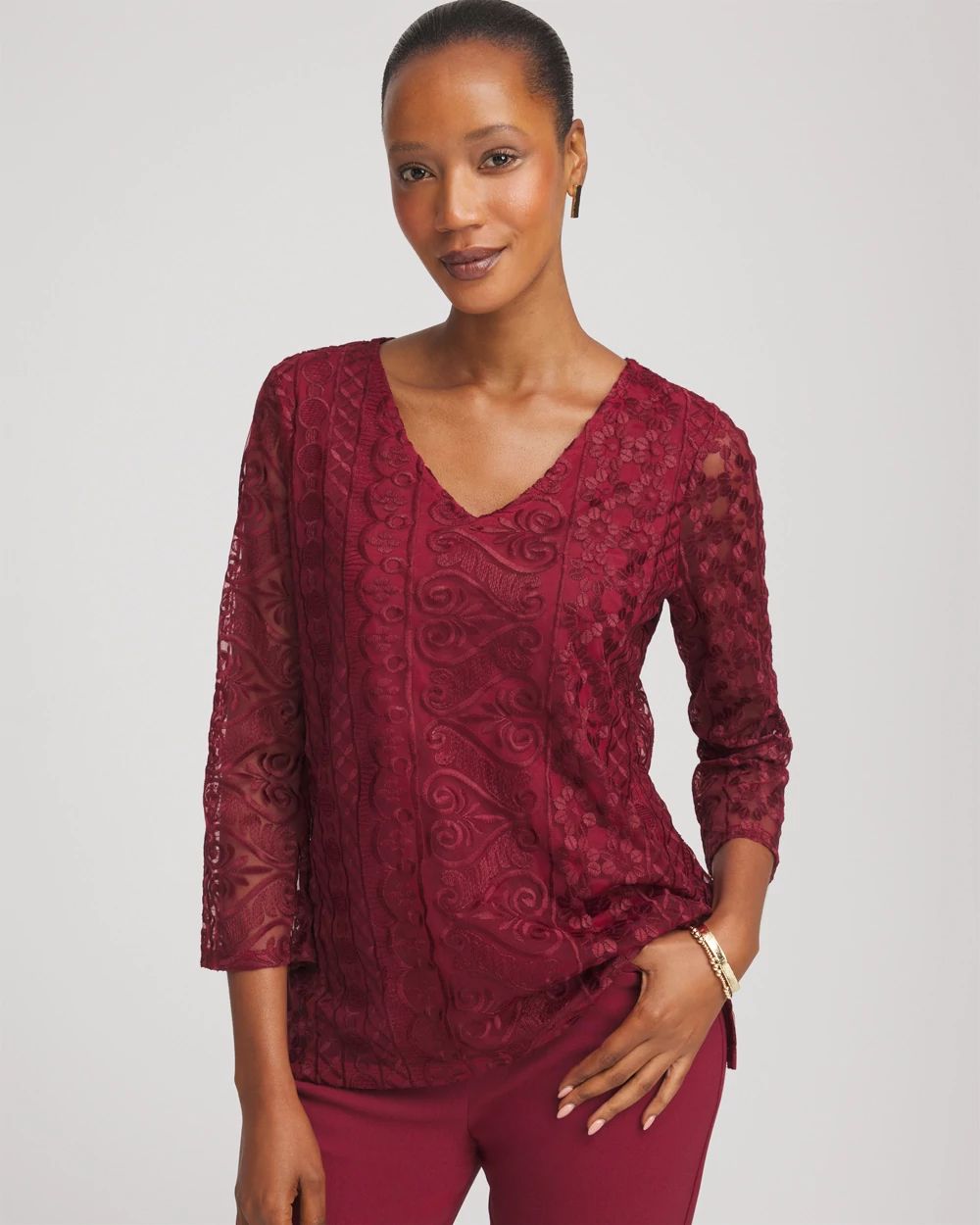 Embroidered Mesh Tunic Top