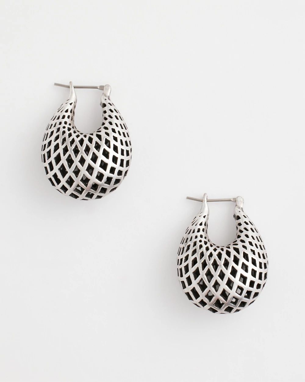 Silver Lattice Puff Hoop Earrings