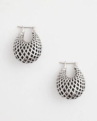 Silver Lattice Puff Hoop Earrings