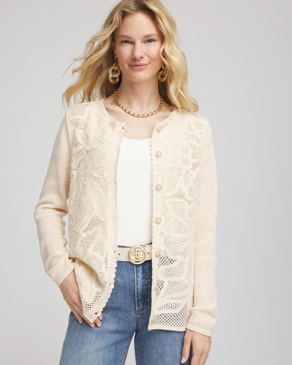 Soutache-Lace Knit Cardigan