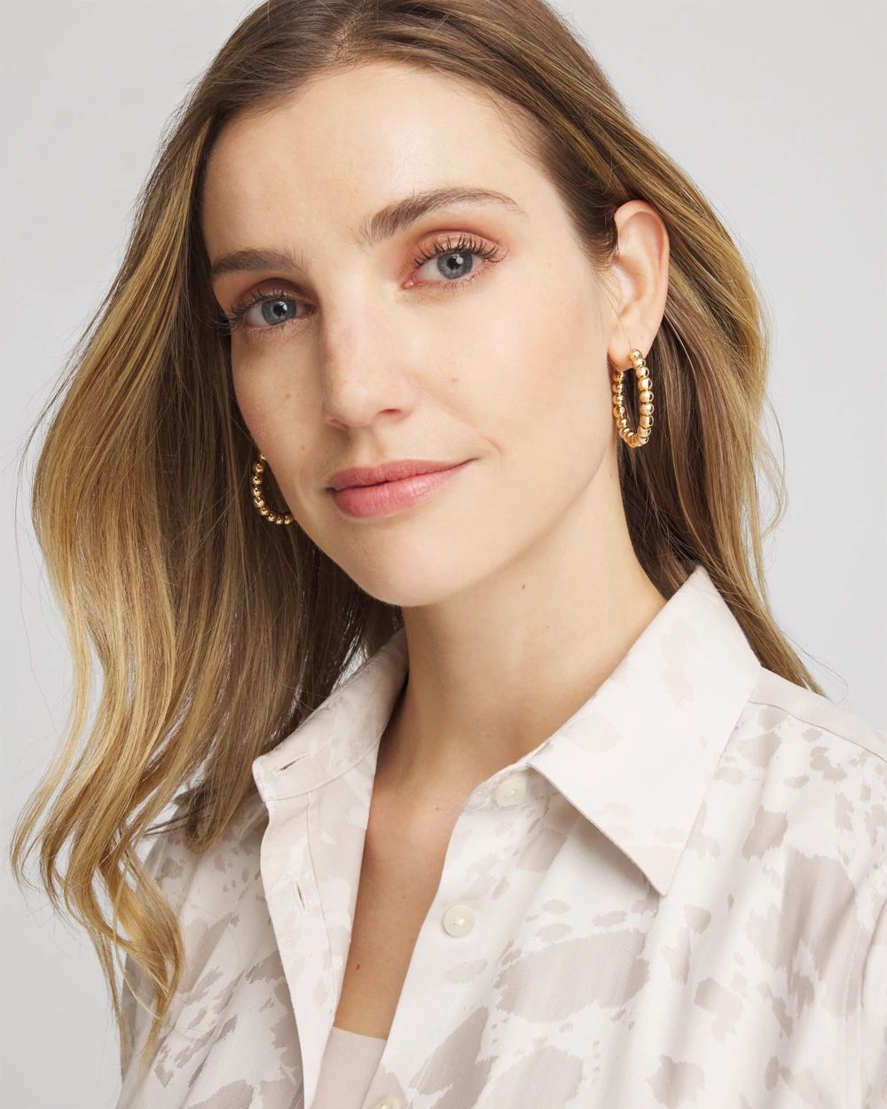 No Droop® Golden Beaded Hoop Earrings click to view larger image.