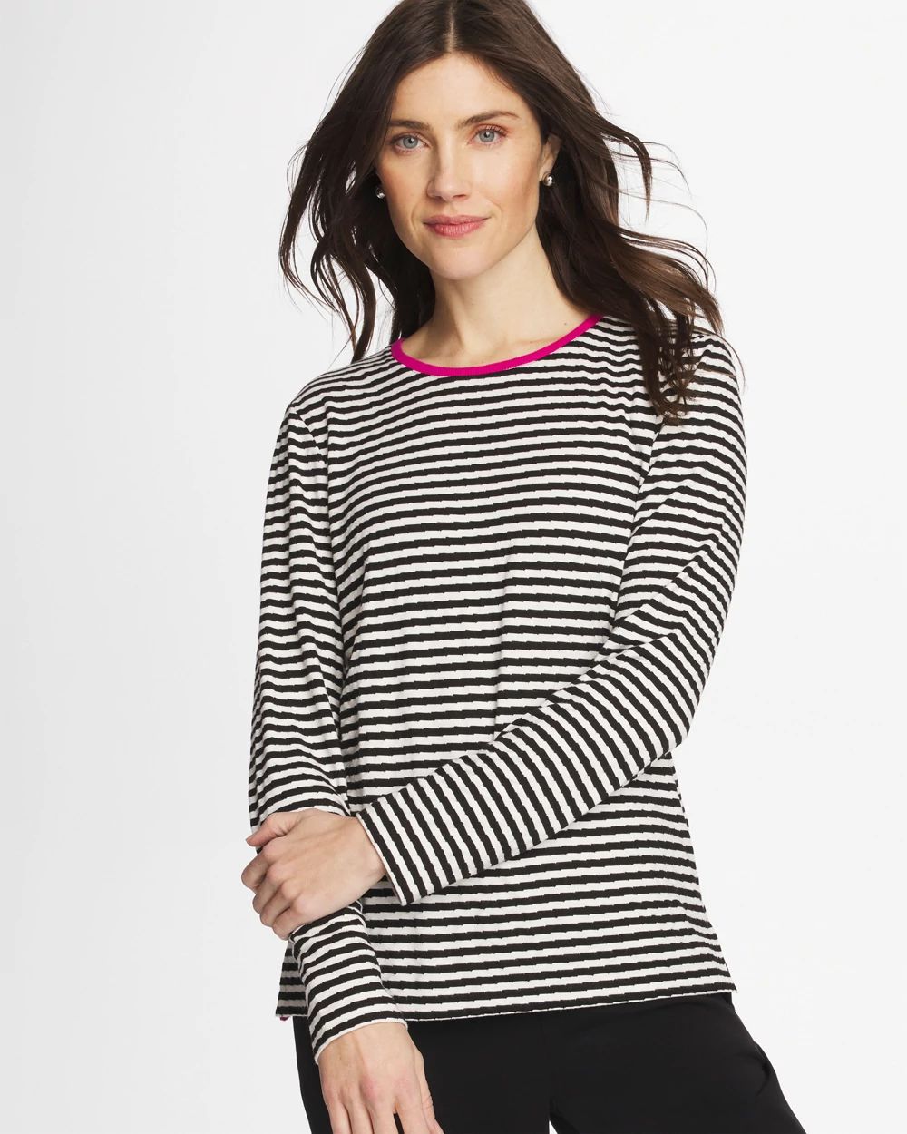 Zenergy® Striped Jacquard Contrast Pullover Top click to view larger image.