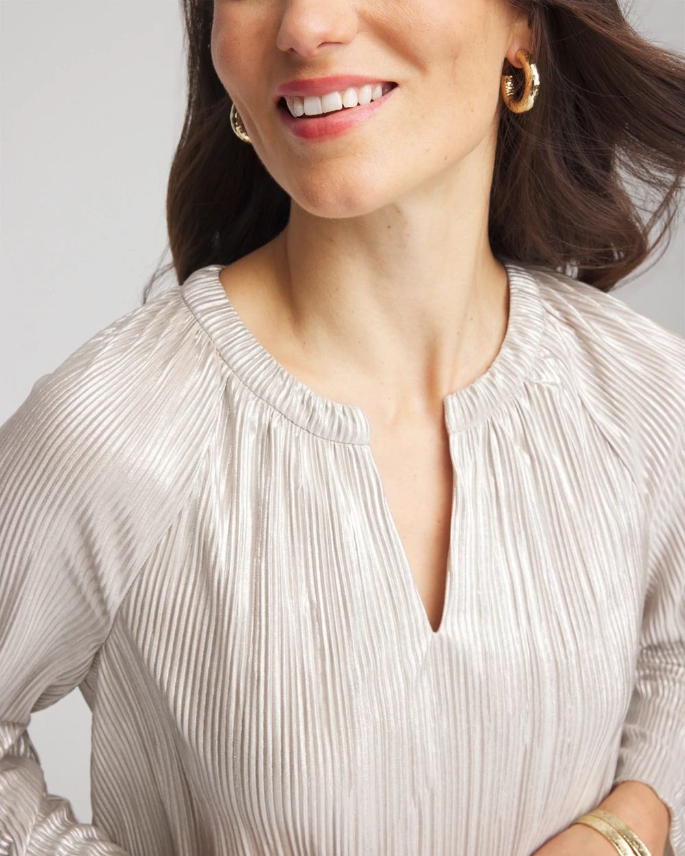 Foiled Pleated V-Neck Tee