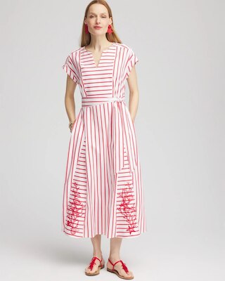 Embroidered Godet Striped Maxi Dress