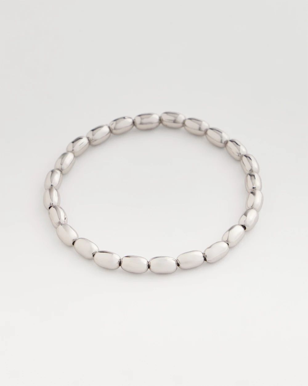 Silvertone Oval Beaded Stretch Bracelet