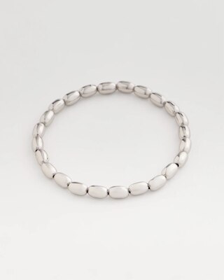 Silvertone Oval Beaded Stretch Bracelet