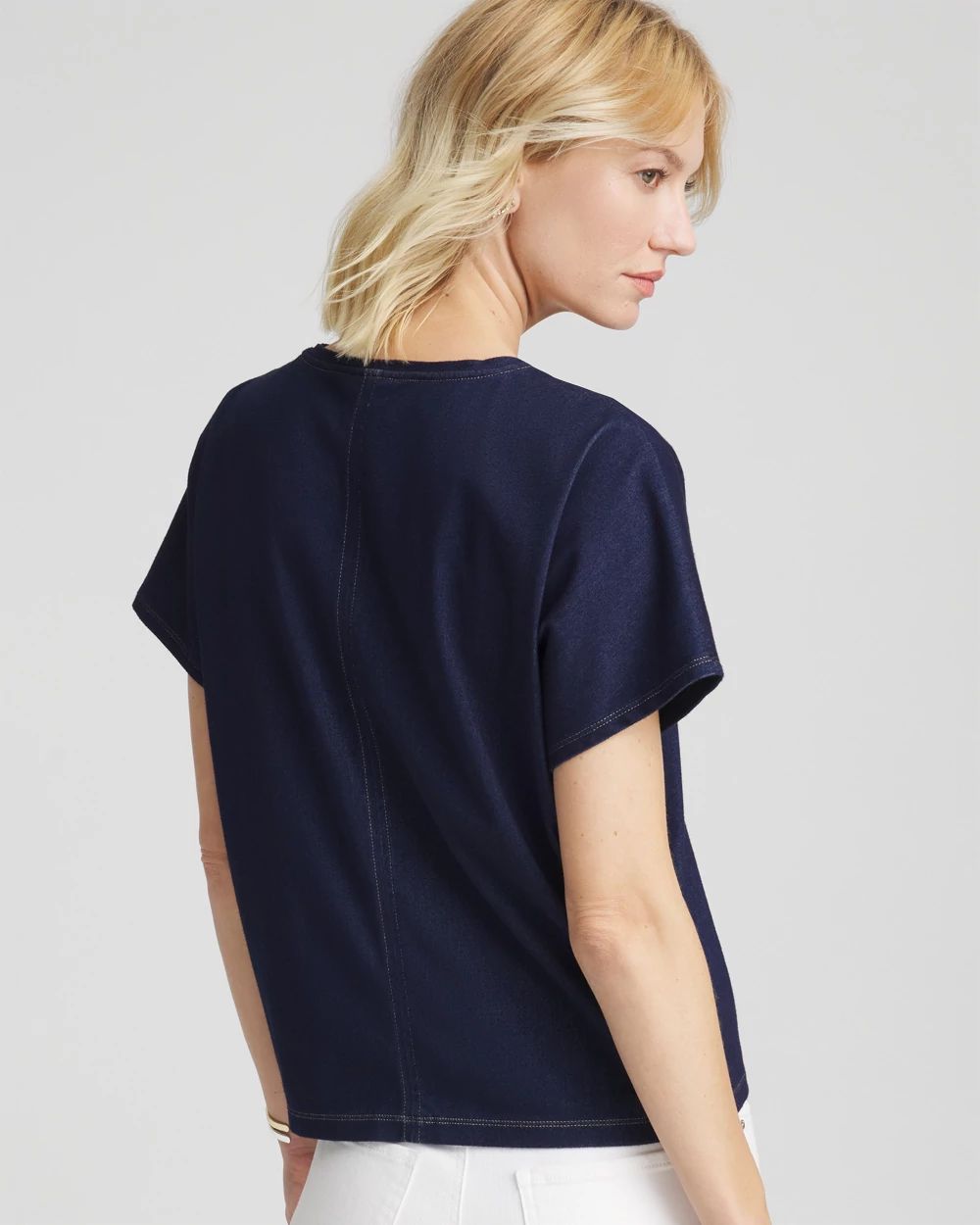 Denim Motif Tapered Dolman Top