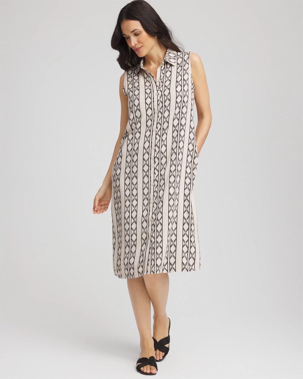 Printed Sleeveless Silk-Twill Shirtdress