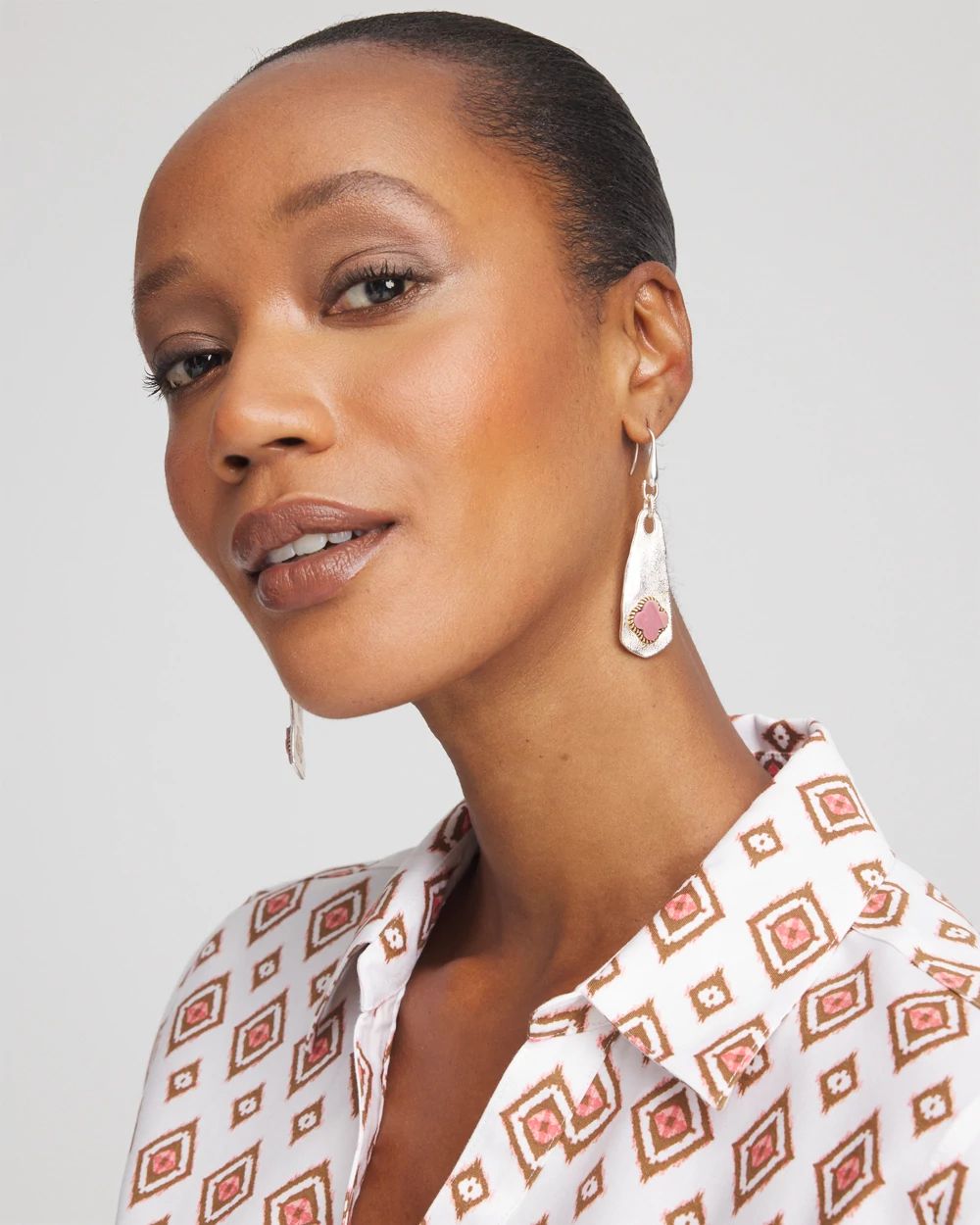 No Droop® Rhodonite Linear Drop Earrings