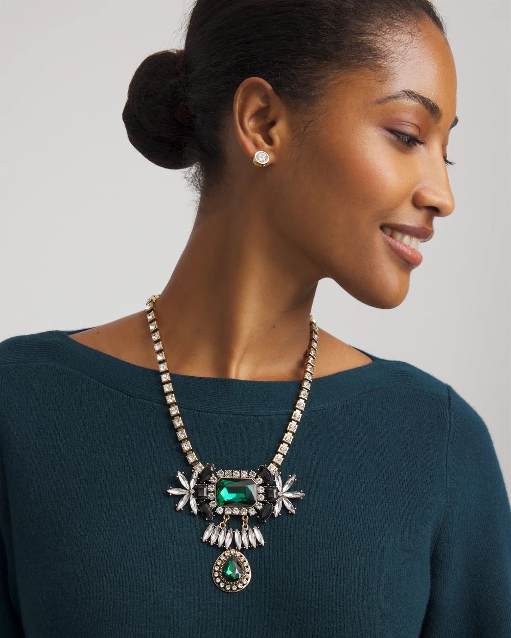 Emerald Green Art Deco Pendant Necklace