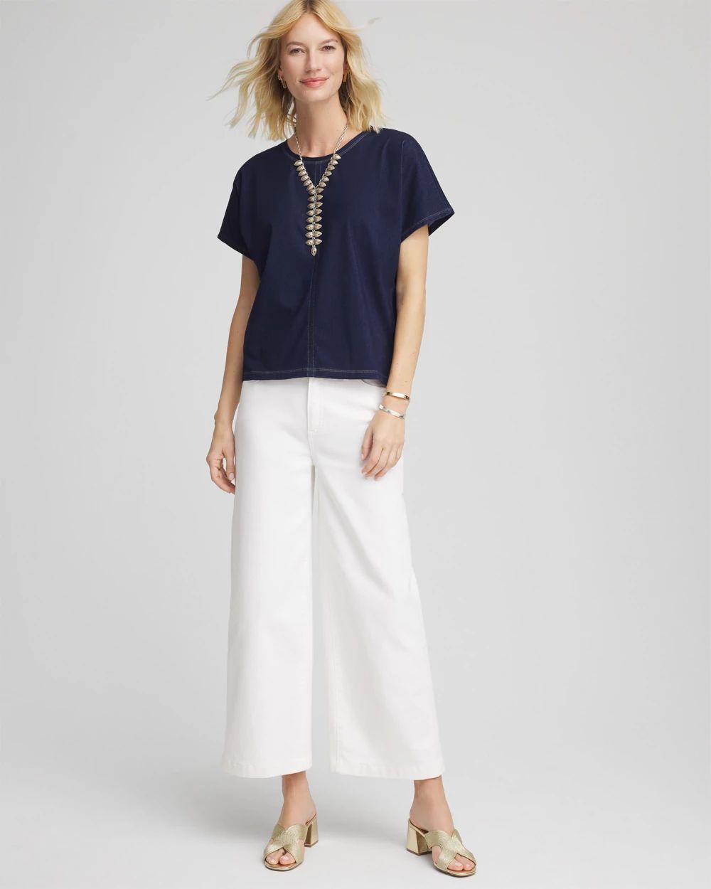 Denim Motif Tapered Dolman Top