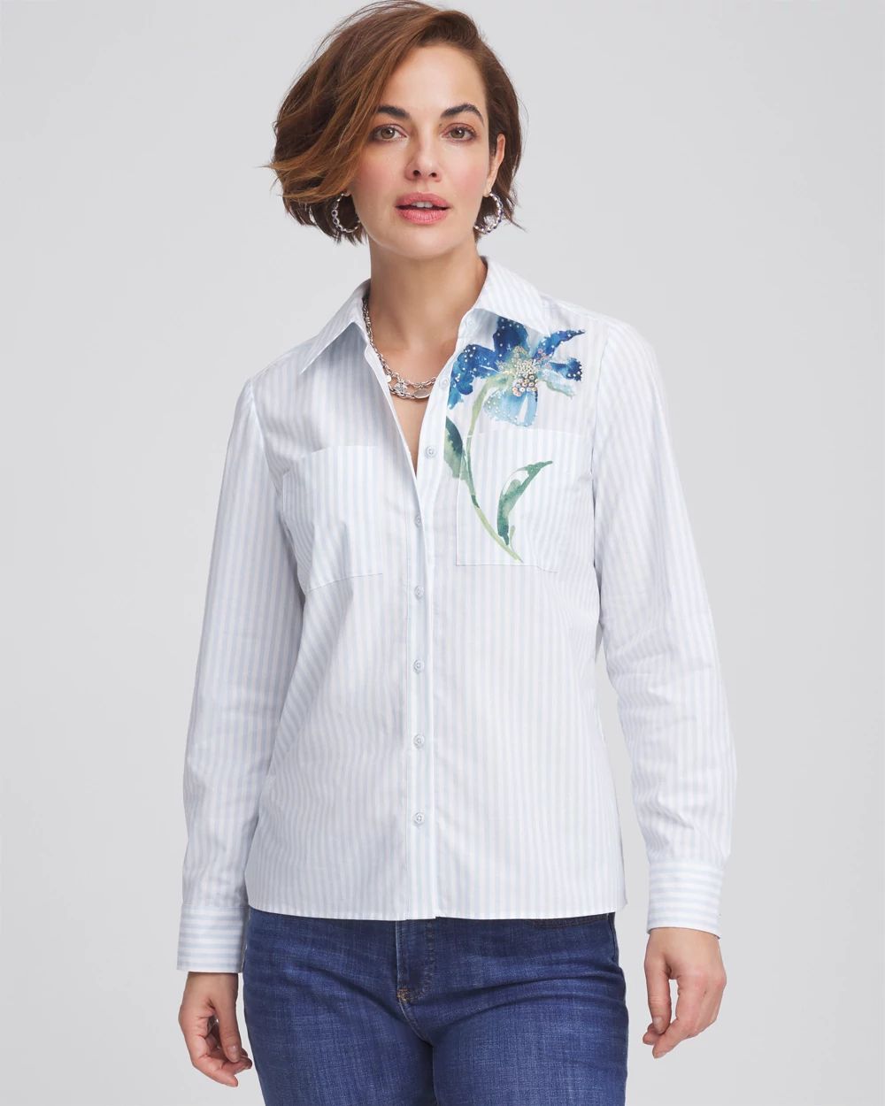 Floral Stripe Poplin Collared Shirt