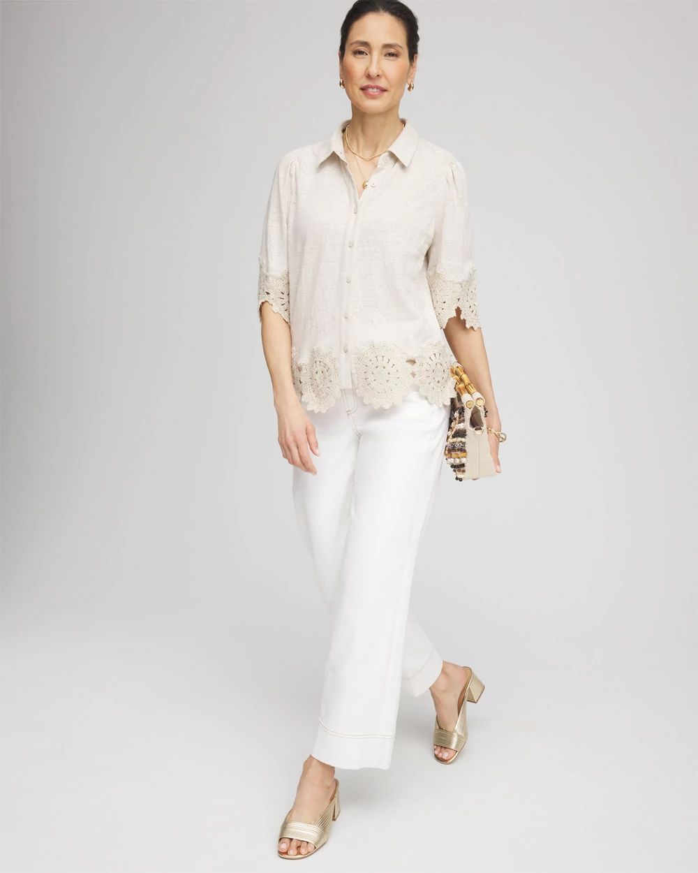 Crochet Trim Linen Shirt