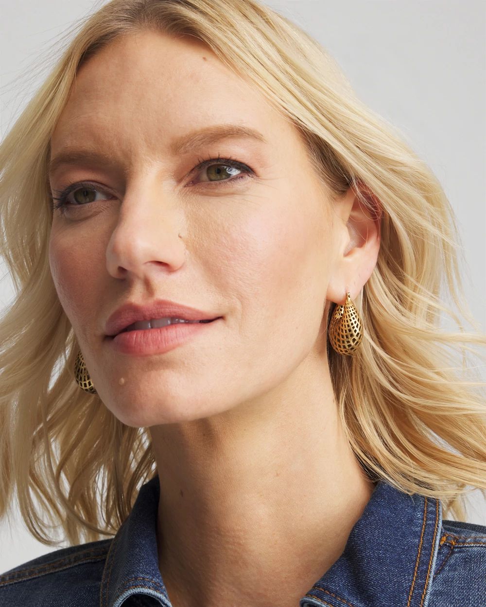 Gold Lattice Puff Hoop Earrings