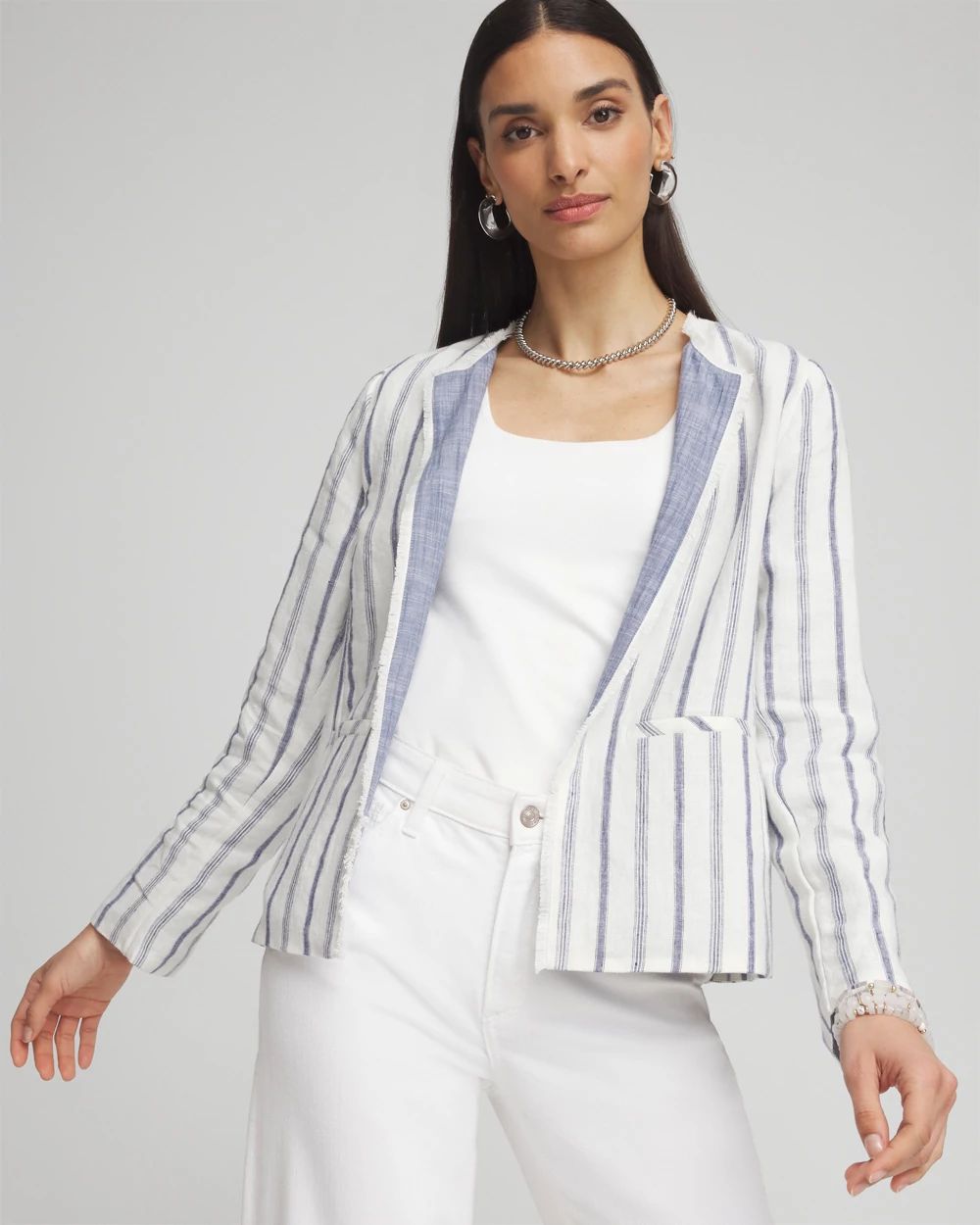 Stripe Linen Frayed Jacket