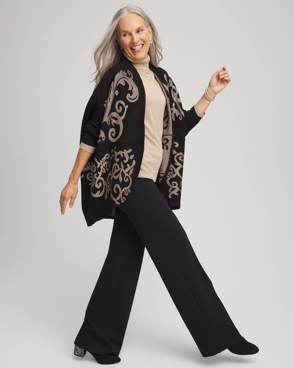 Ottoman Jacquard Cocoon Cardigan click to view larger image.