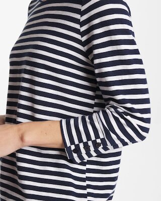 Striped Cotton Slub 3/4 Sleeve Button Tee click to view larger image.