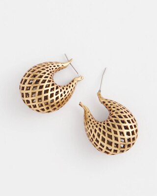 Gold Lattice Puff Hoop Earrings click to view larger image.