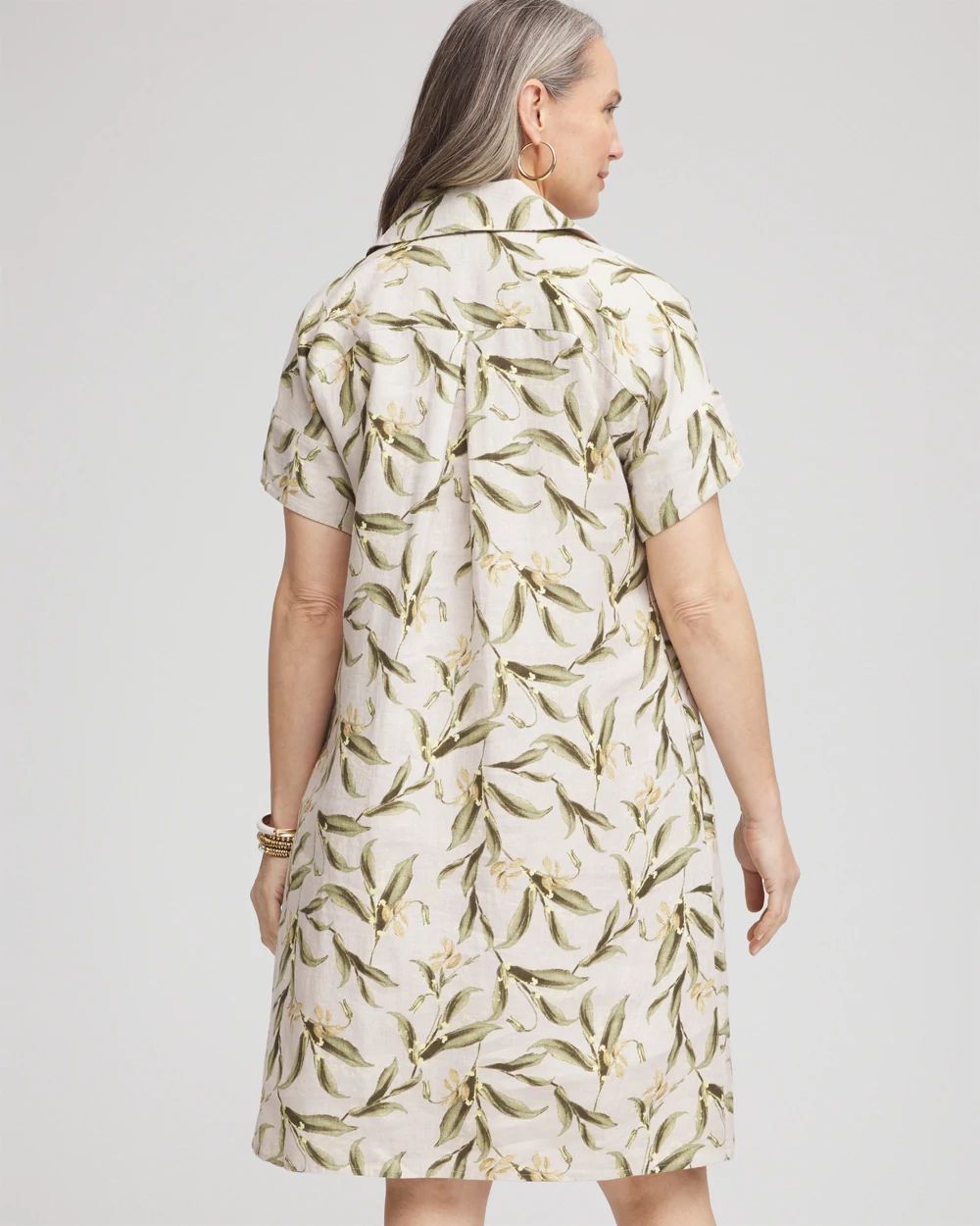 Leaf Print Linen Shirtdress click to view larger image.