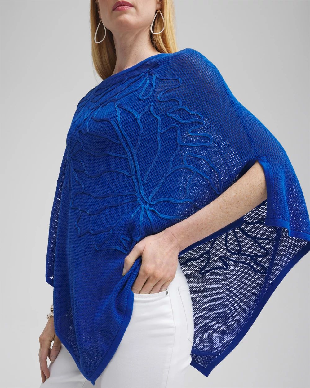 Embroidered Knit Triangle Poncho click to view larger image.