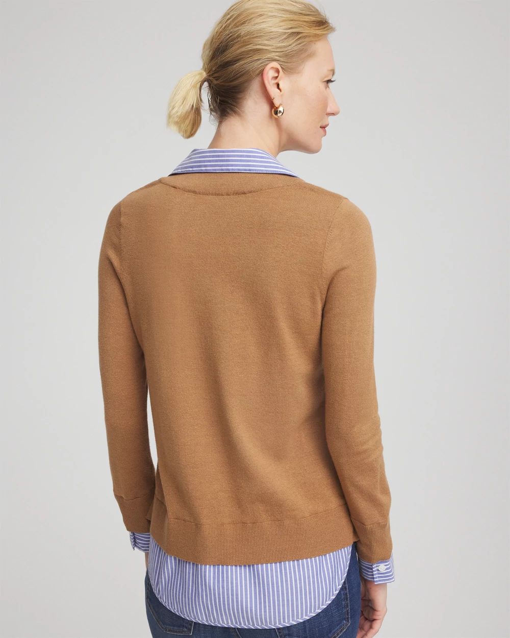 Camel Built-In Shirt Knit Sweater