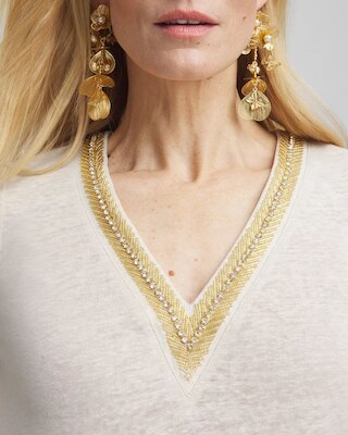 Linen Embellished V-Neck Tunic click to view larger image.