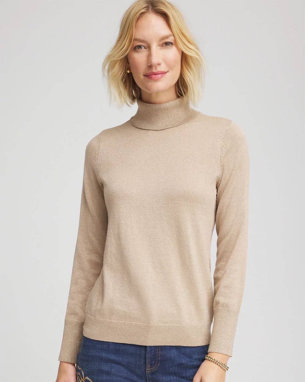 Metallic Turtleneck Pullover Sweater