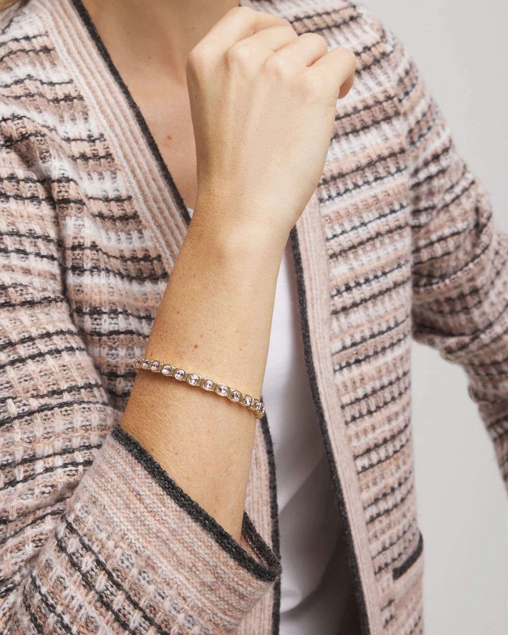 Small Pink Faceted Gem Stretch Bracelet click to view larger image.