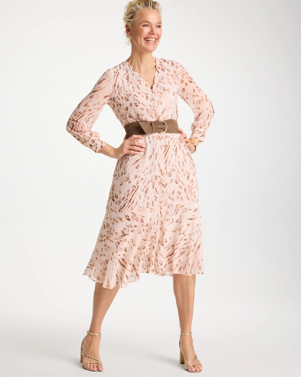 Cheetah Georgette Tie Shirtdress click to view larger image.