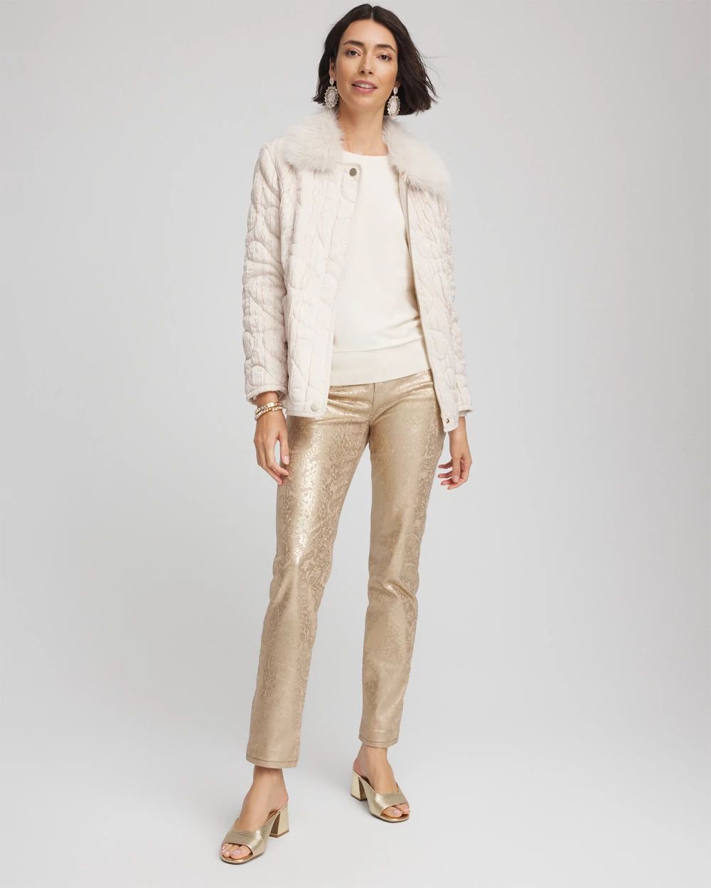 Girlfriend Slim Ankle Foiled Lace Jeans click to view larger image.