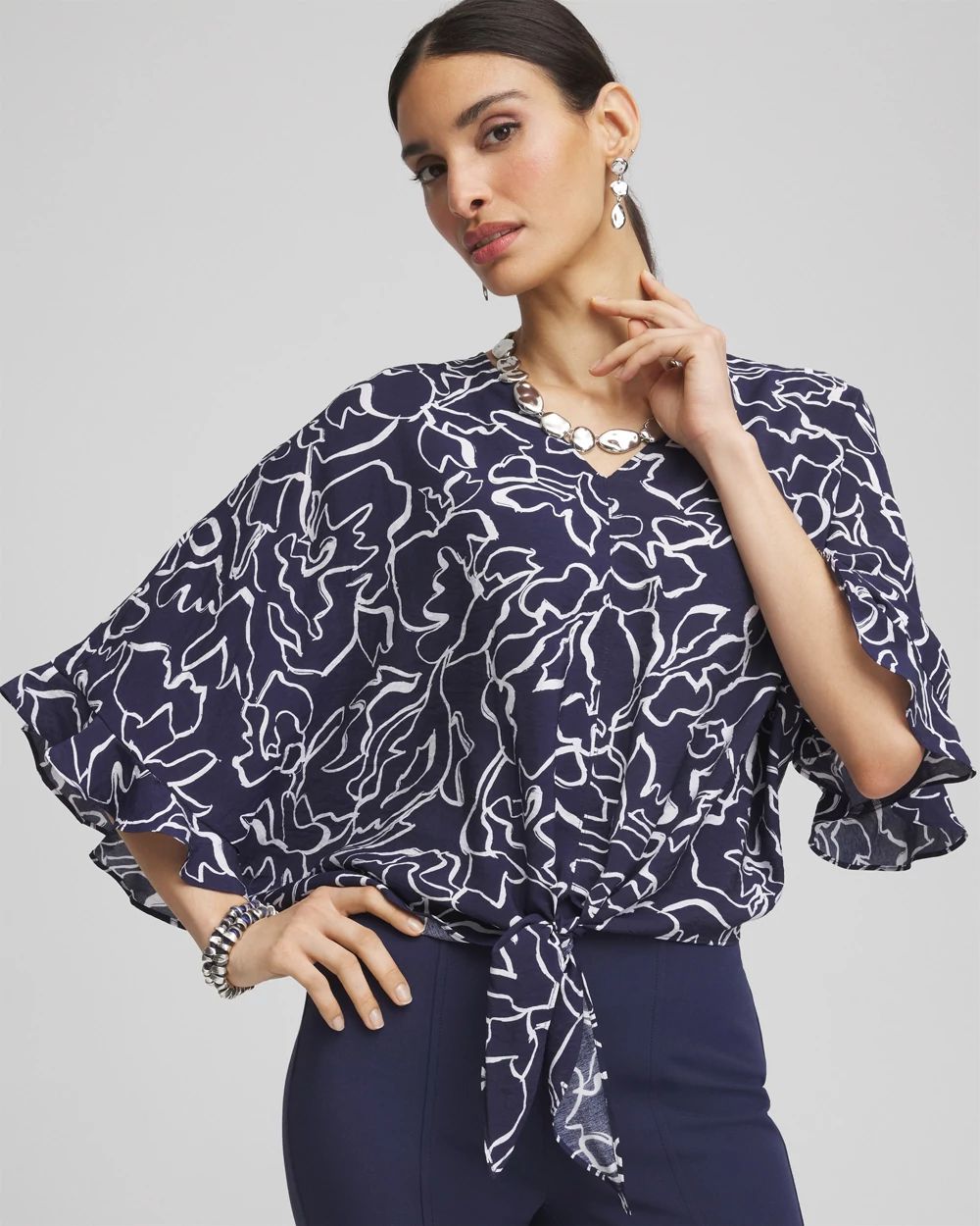 Ecovero™ Tie-Front Frill Sleeve Blouse