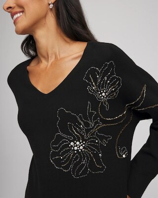 Floral Embellished Dolman V-Neck Pullover click to view larger image.