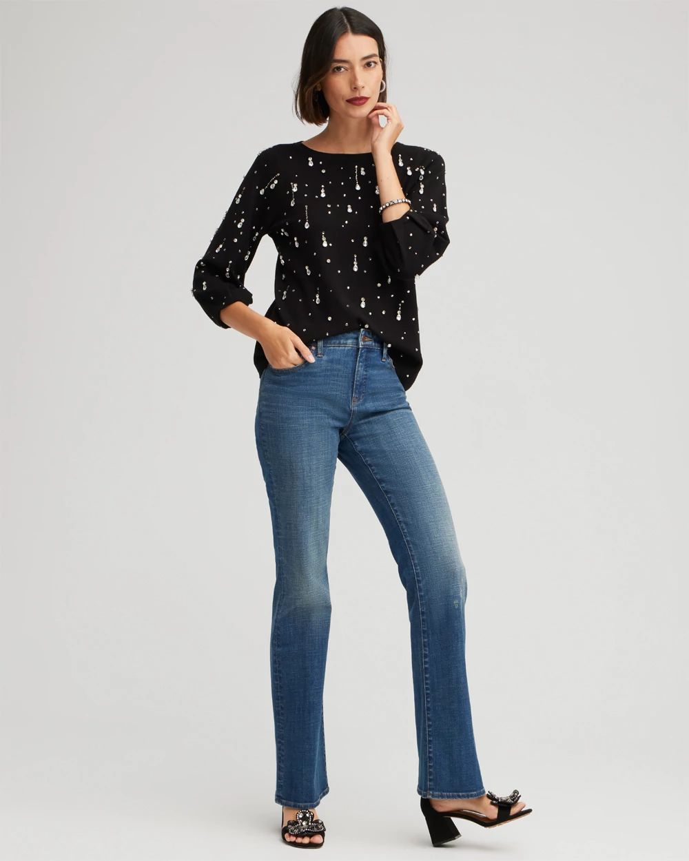 Drop Rhinestone Pullover Sweater