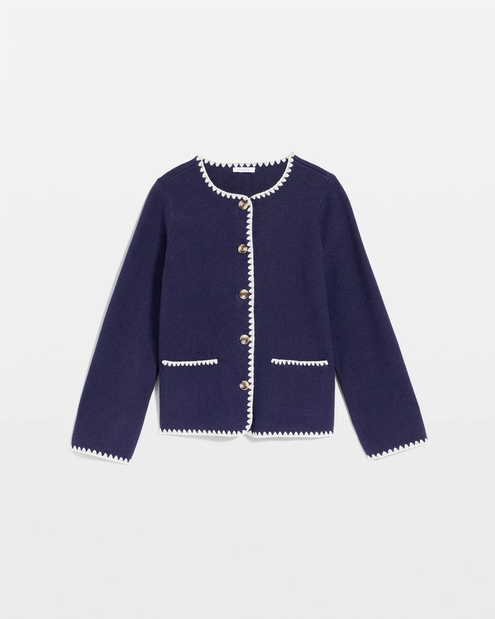 Blanket Stitch Crewneck Cardigan click to view larger image.