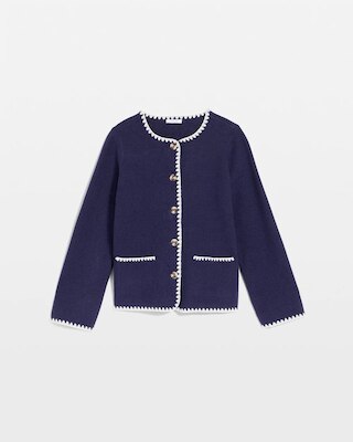 Blanket Stitch Crewneck Cardigan click to view larger image.