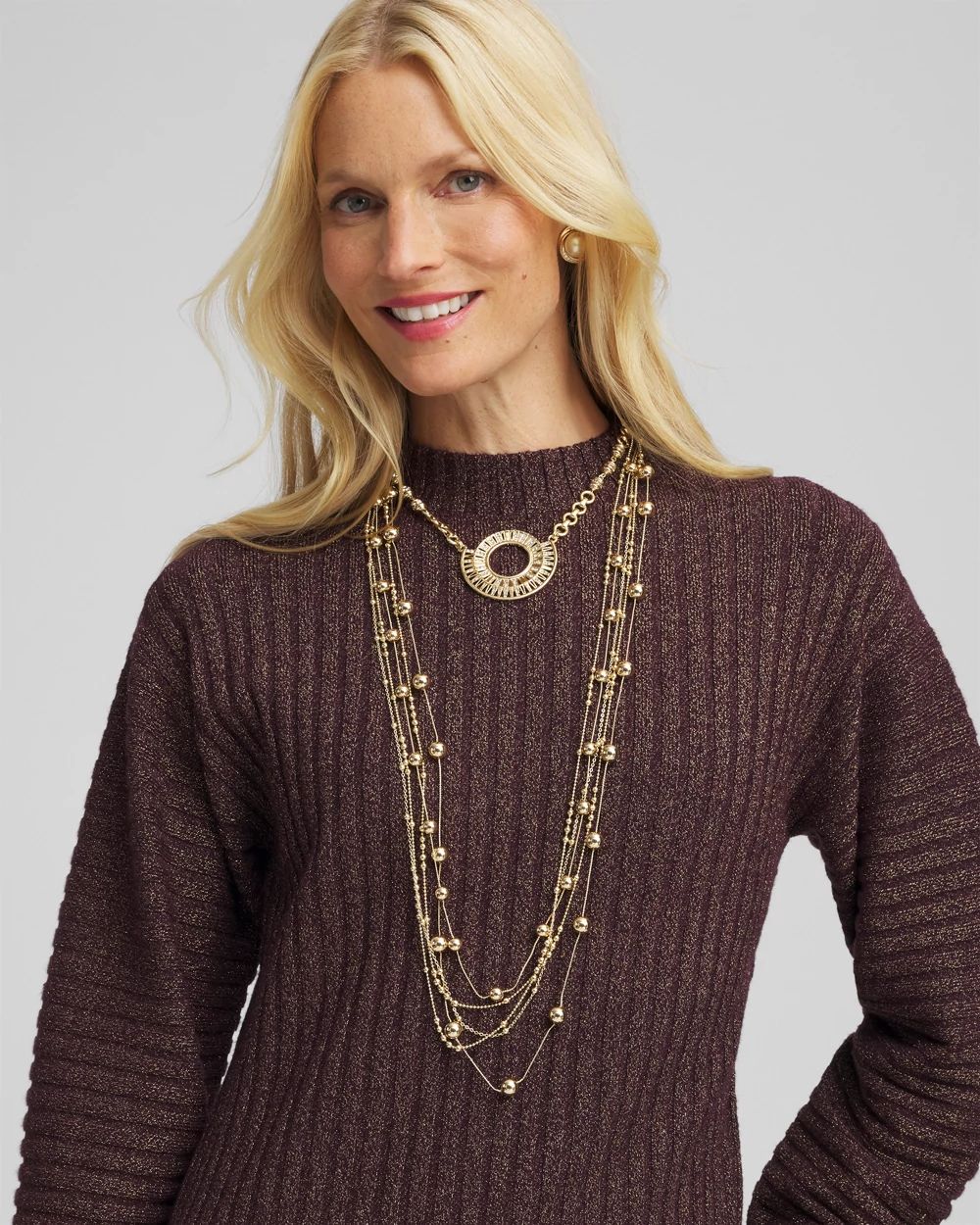 Sparkling Goldtone Circle Pendant Necklace click to view larger image.