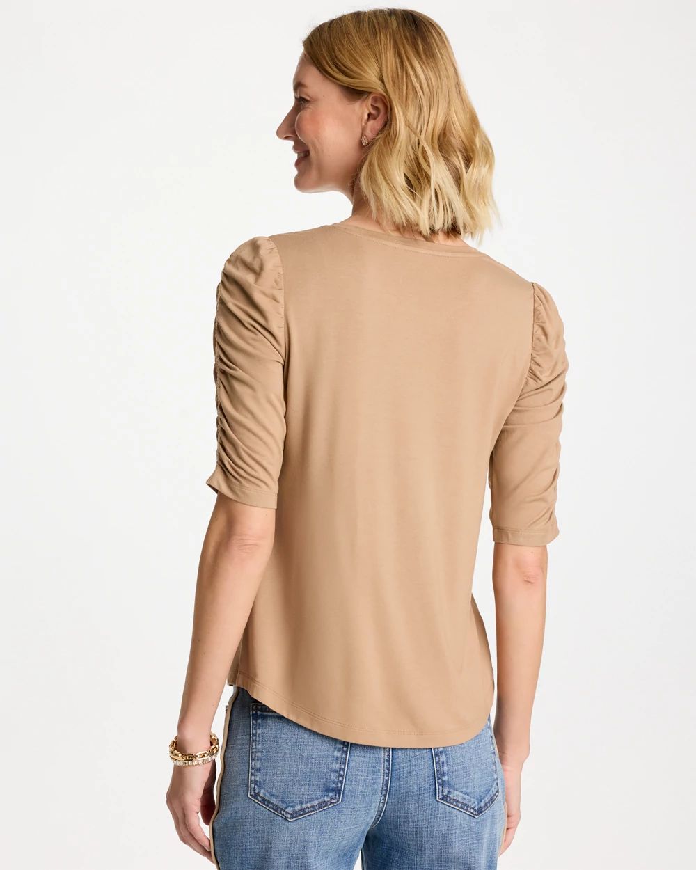 Ruched Sleeve Knit Tee click to view larger image.