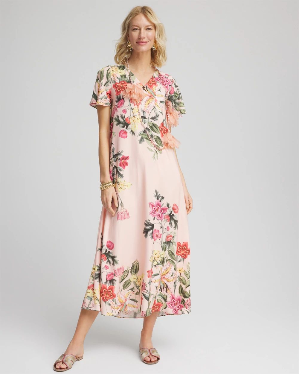 Petite Floral Satin Maxi Shirtdress