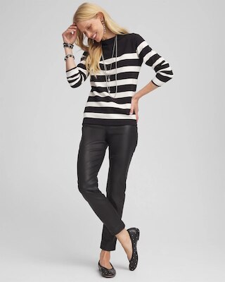 Black & White Striped Mock Neck Top
